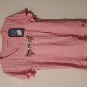 Life is Good pink garden v-neck top. Large. NWT.
